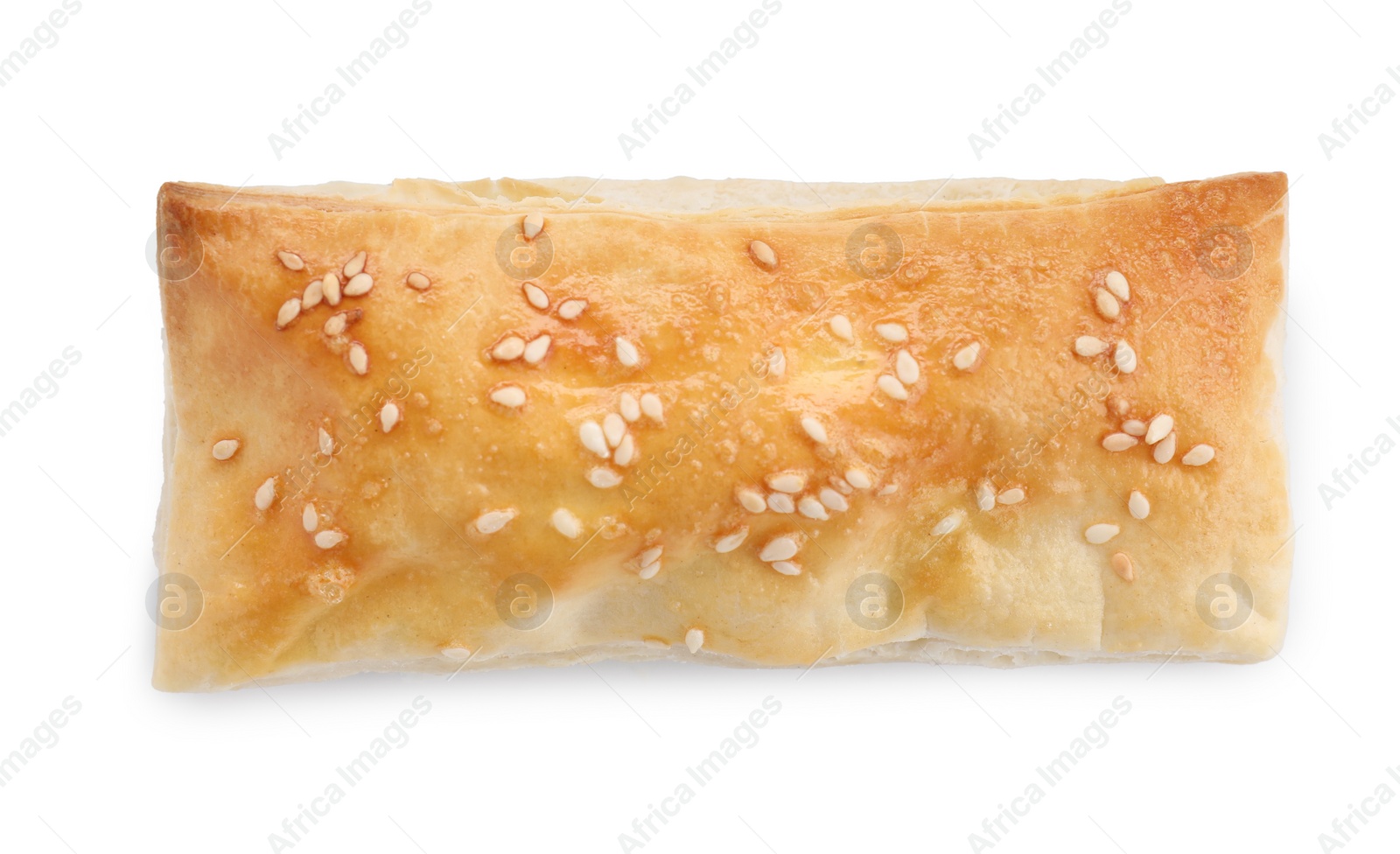 Photo of Delicious fresh puff pastry isolated on white, top view