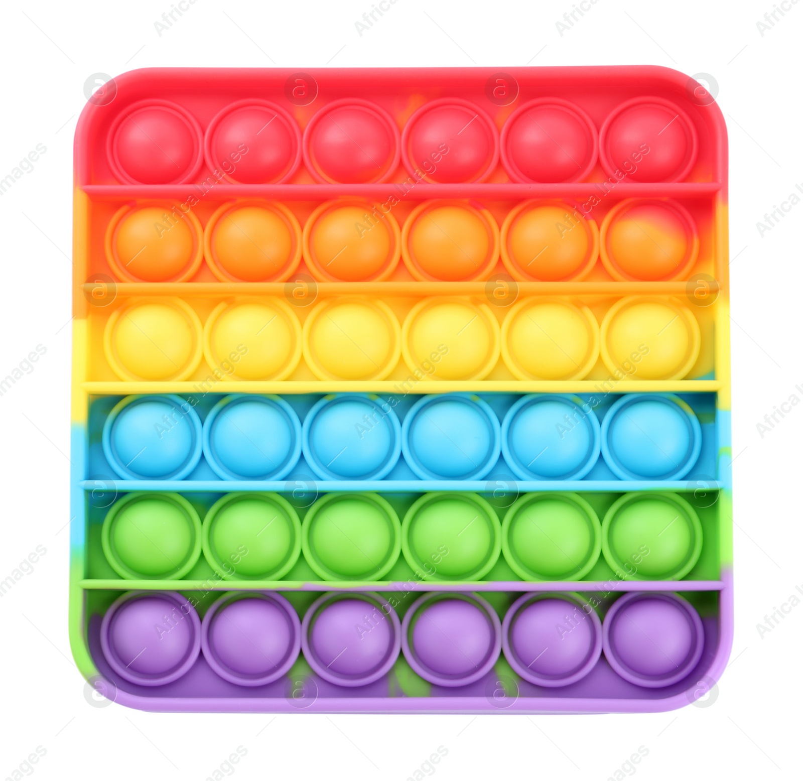 Photo of Rainbow pop it fidget toy isolated on white, top view