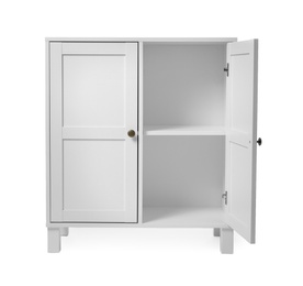 Empty wooden cabinet on white background. Stylish home furniture