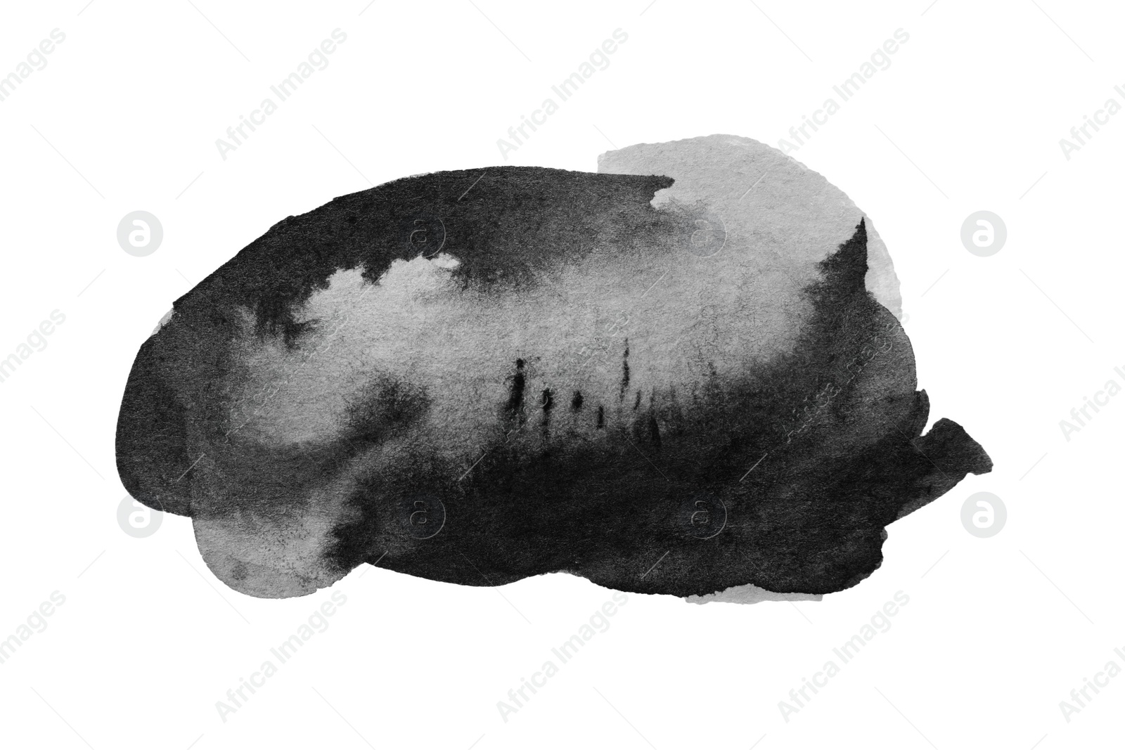 Photo of Blot of black watercolor paint on white background