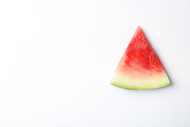 Photo of Slice of ripe watermelon on white background, top view