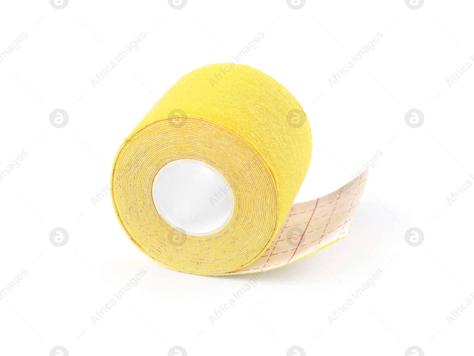 Photo of Yellow kinesio tape in roll on white background