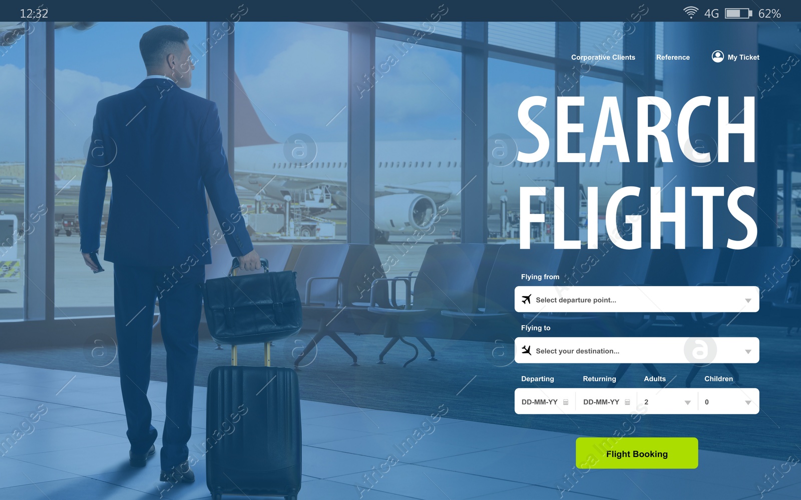 Image of Online flight booking website interface with information