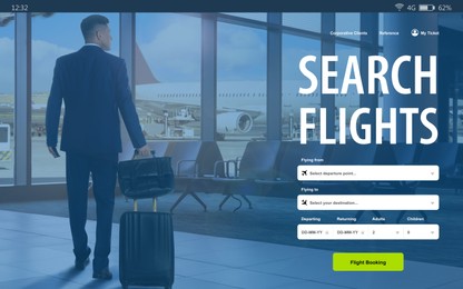 Online flight booking website interface with information