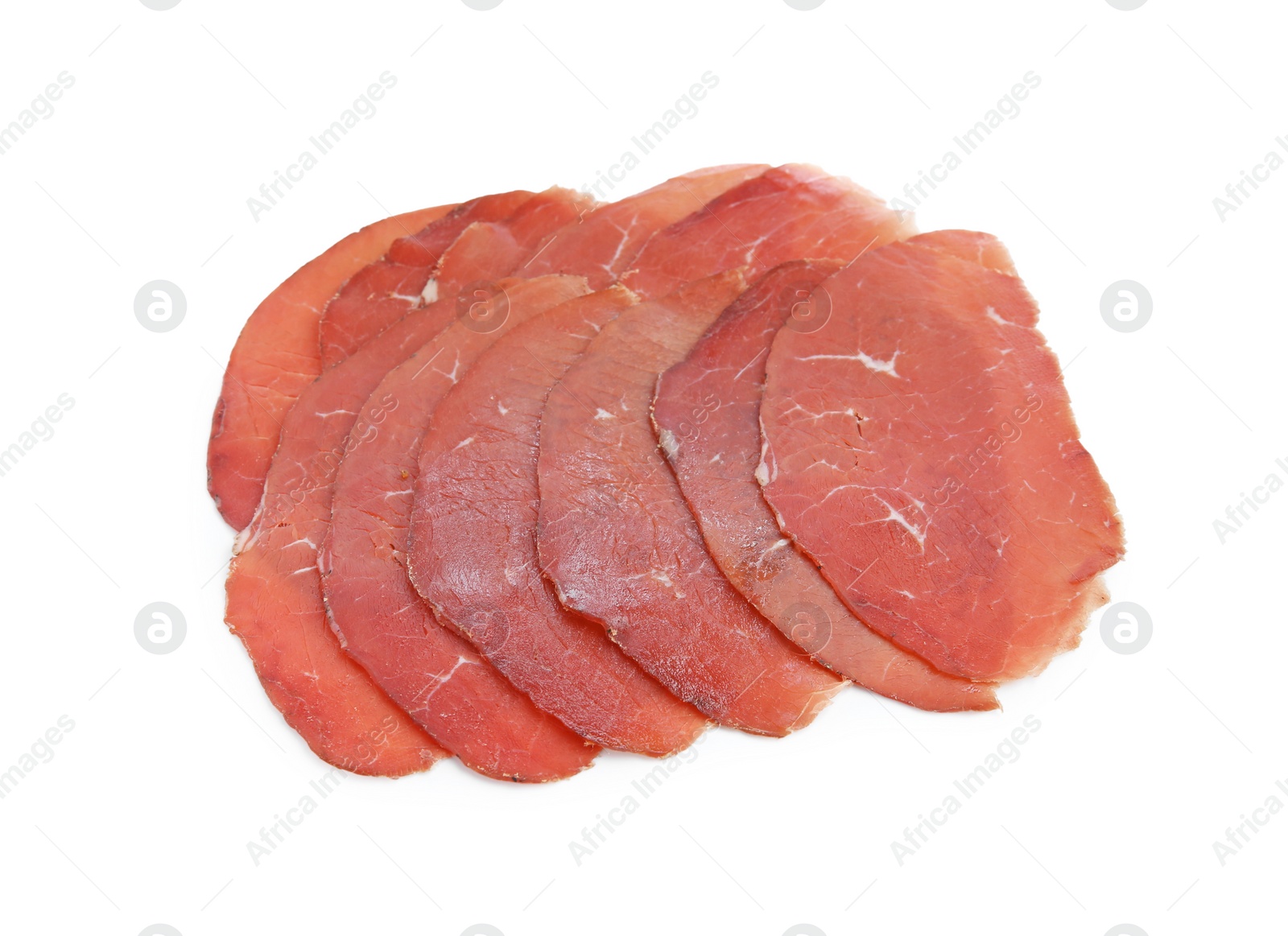 Photo of Slices of tasty bresaola isolated on white