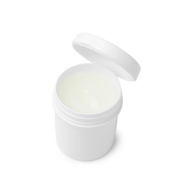 Jar of petroleum jelly on white background