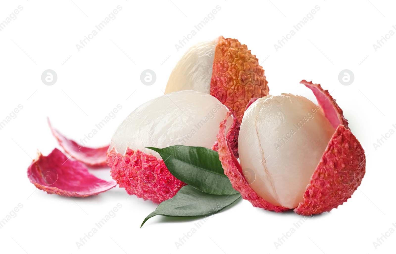 Image of Fresh ripe lychee fruits on white background