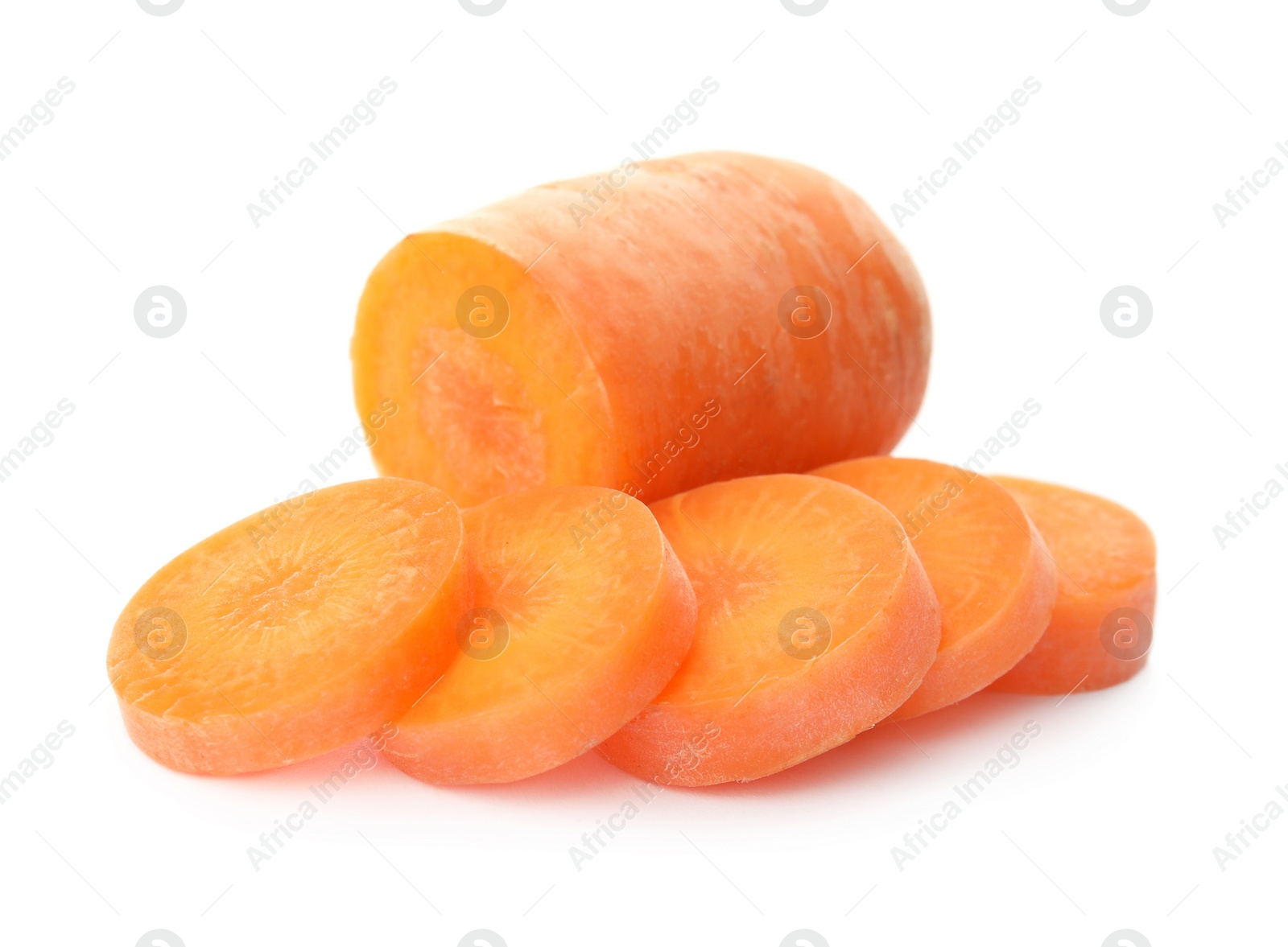 Photo of Ripe sliced carrot on white background