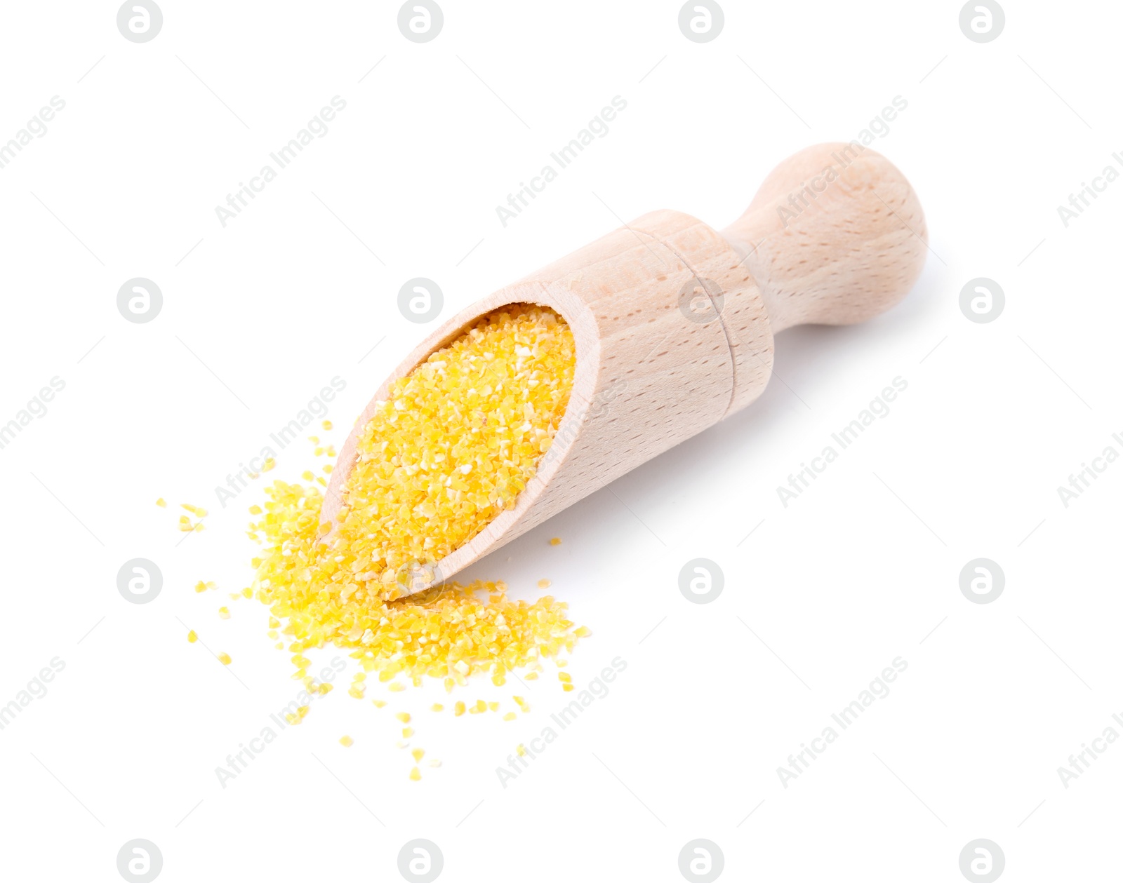 Photo of Scoop with raw cornmeal isolated on white