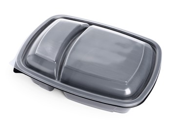 Photo of Divided lunch container with lid on white background