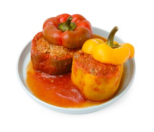 Photo of Delicious stuffed bell peppers isolated on white