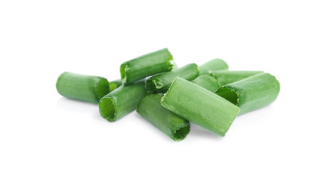 Cut green spring onion isolated on white