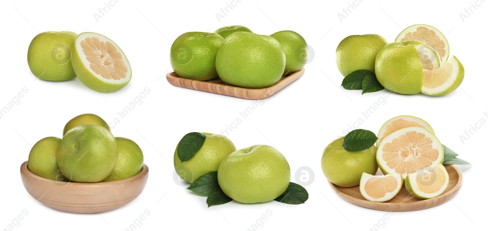 Image of Set with fresh ripe sweetie fruits on white background, banner design