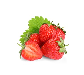 Fresh ripe red strawberries isolated on white