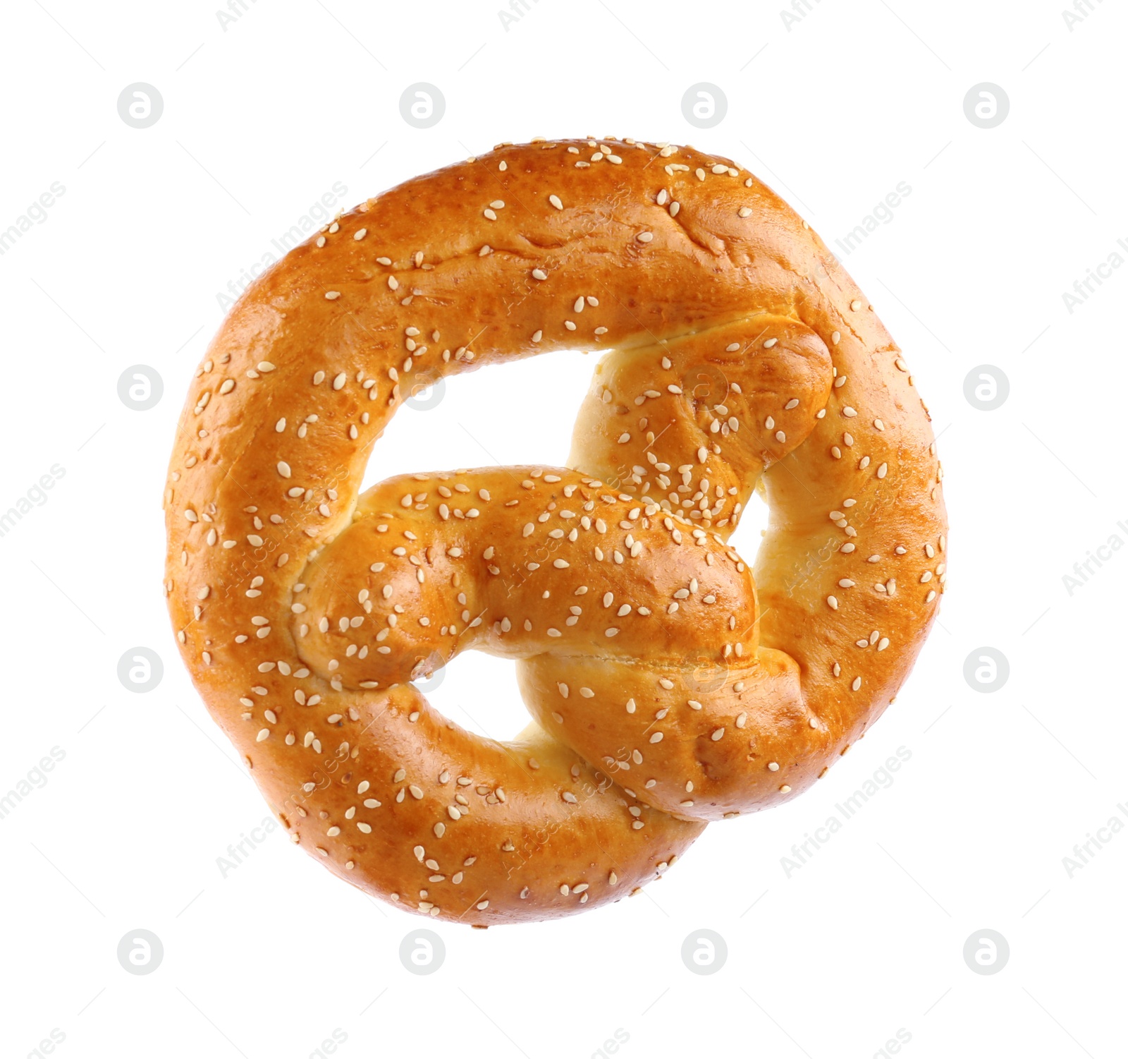 Photo of Tasty freshly baked pretzel isolated on white