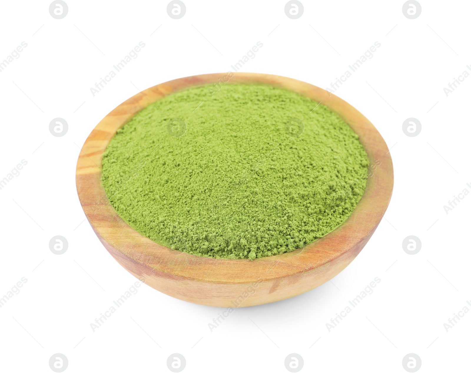 Photo of Bowl of matcha powder isolated on white