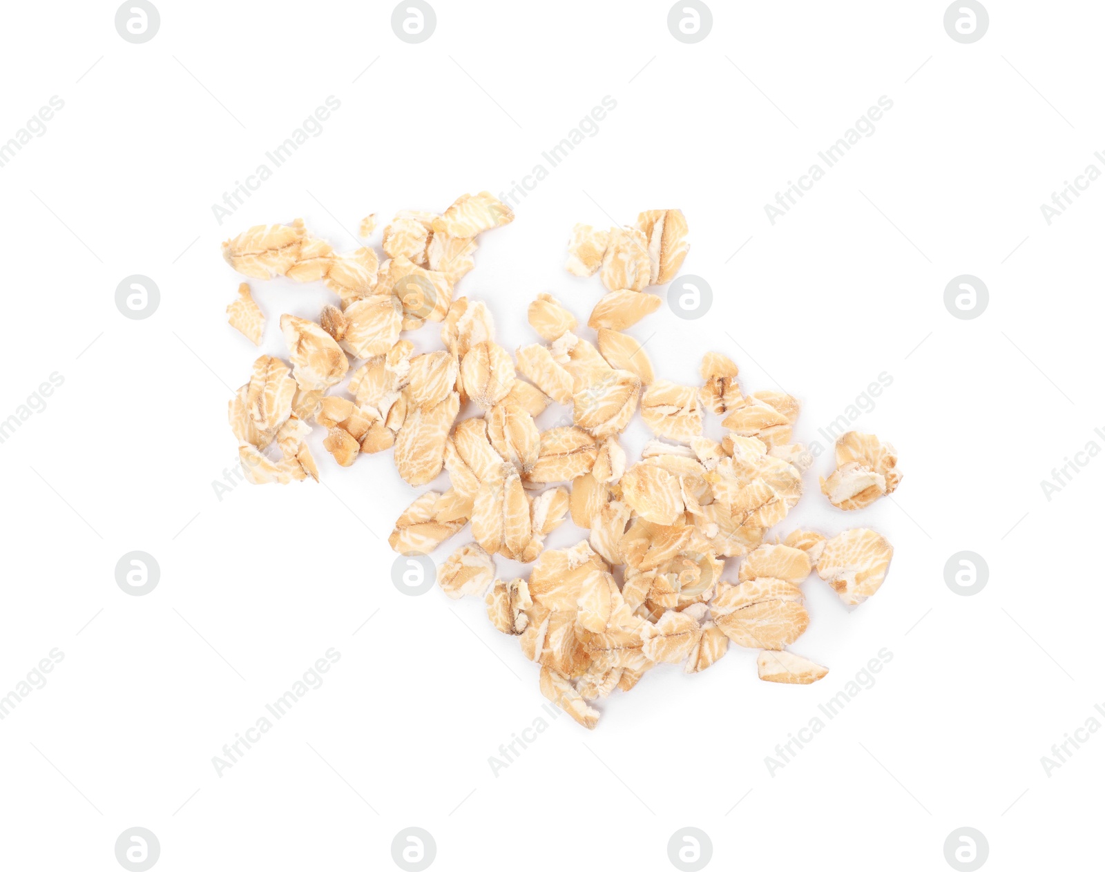 Photo of Pile of oatmeal isolated on white, top view