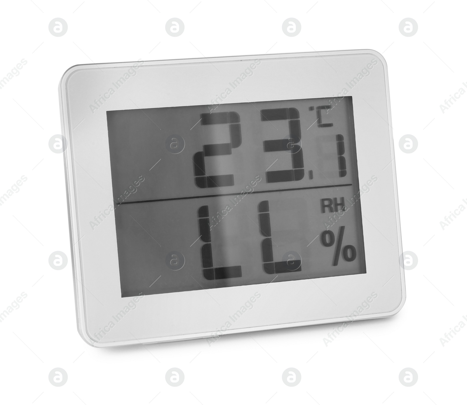 Photo of Digital hygrometer isolated on white. Meteorological tool