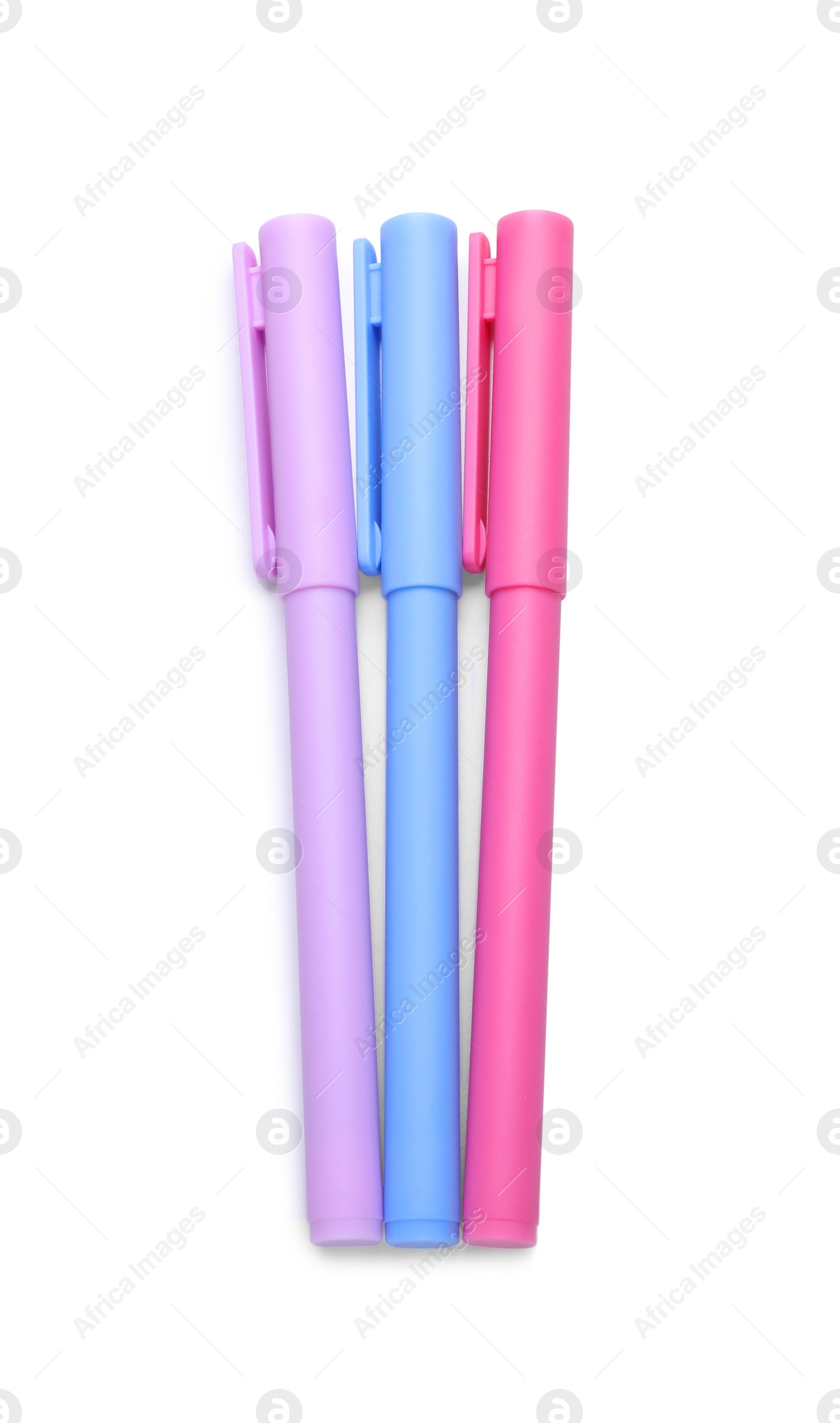 Photo of Many colorful markers on white background, top view