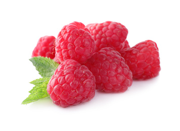 Delicious sweet ripe raspberries isolated on white