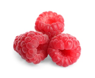 Photo of Delicious ripe sweet raspberries isolated on white