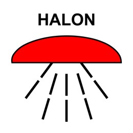 International Maritime Organization (IMO) sign, illustration. Space protected by Halon