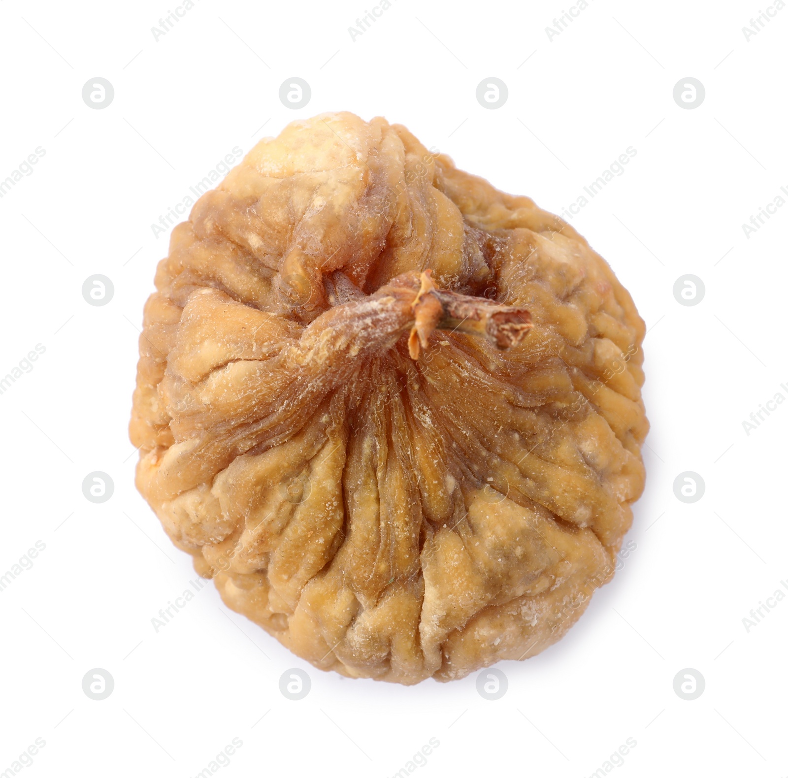 Photo of One tasty dried fig isolated on white, top view
