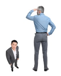 Giant boss and small man on white background
