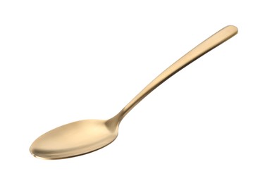 One shiny golden spoon isolated on white