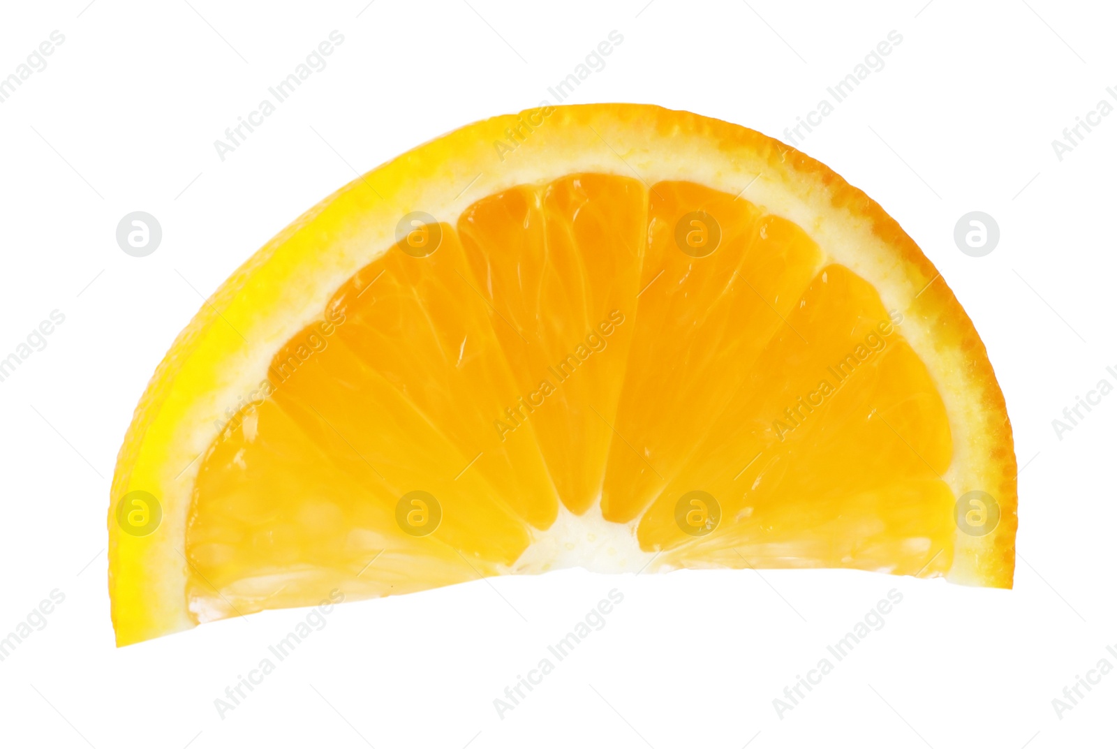 Photo of Slice of ripe orange on white background