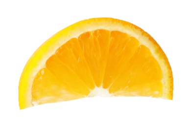 Photo of Slice of ripe orange on white background