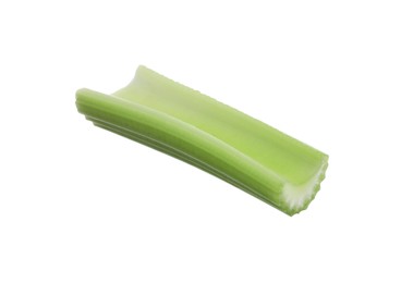 Photo of One slice of fresh celery stalk isolated on white