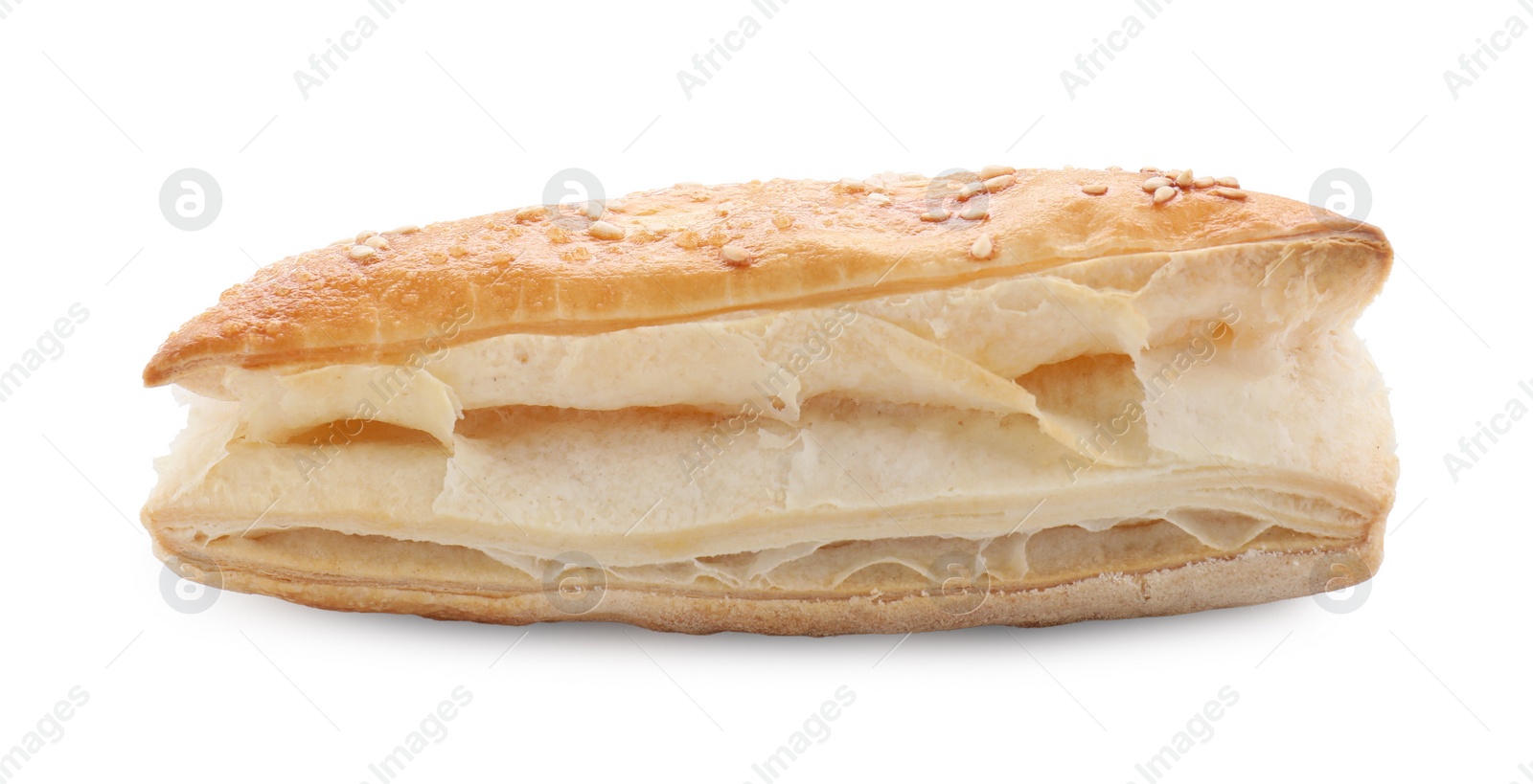 Photo of Puff pastry. One delicious fresh bun isolated on white