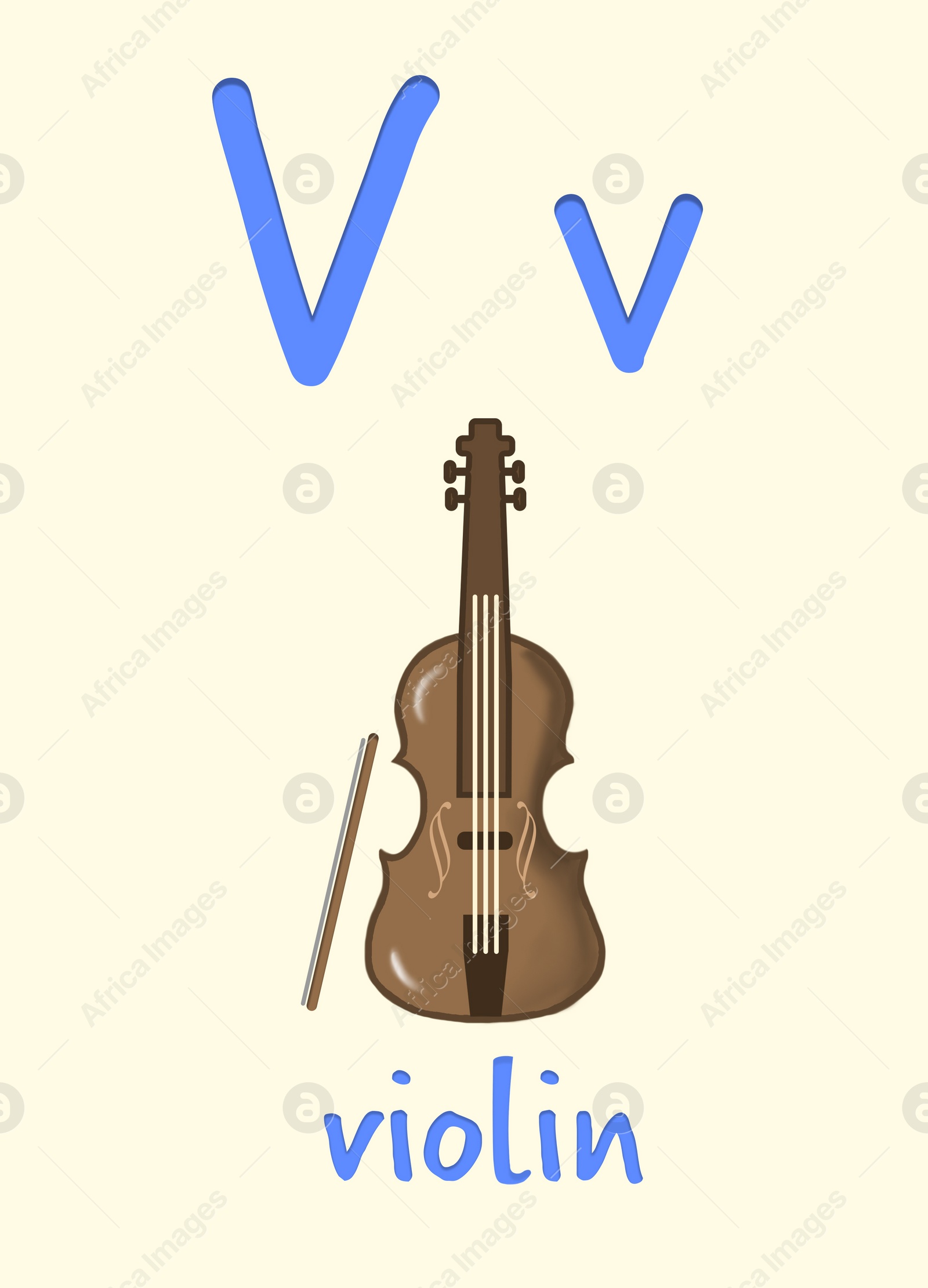 learning-english-alphabet-card-with-letter-v-and-violin-illustration