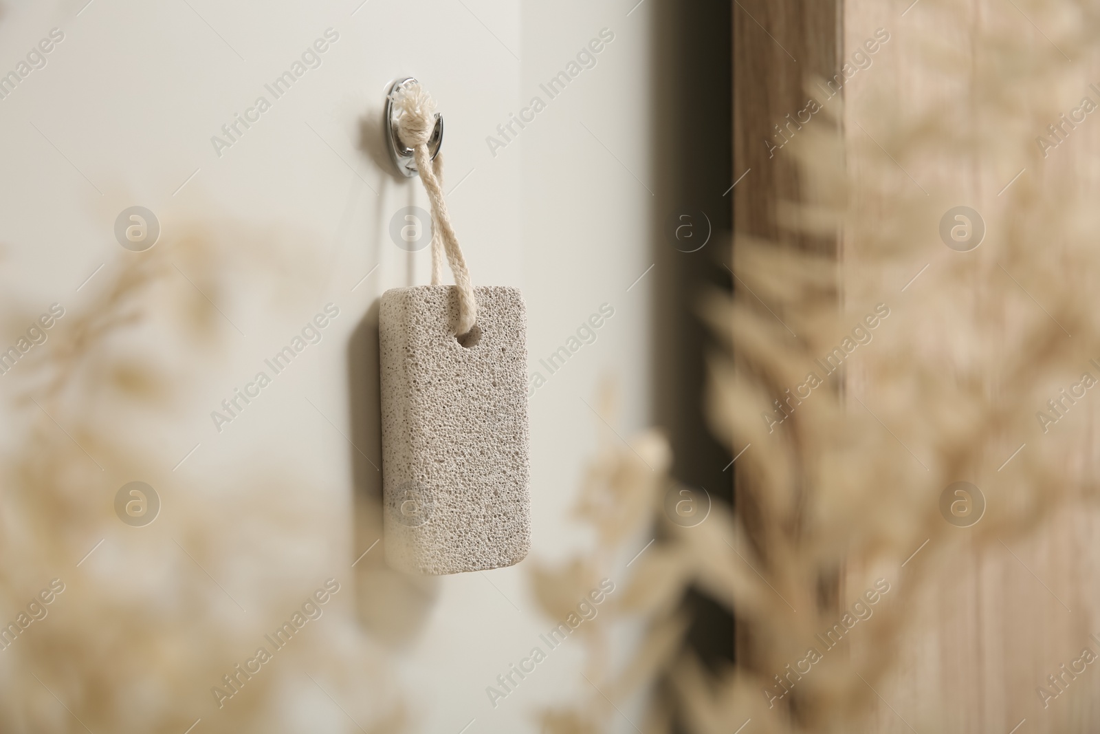 Photo of Pumice stone hanging on white wall indoors