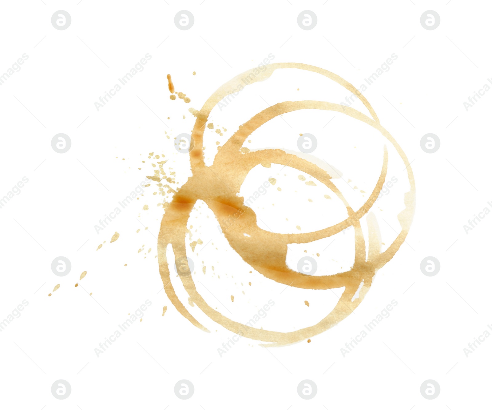 Photo of Coffee cup stains isolated on white, top view