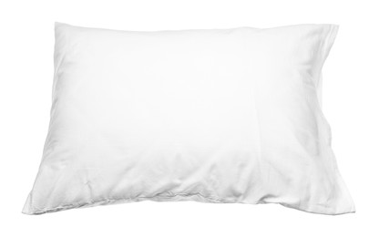 Photo of Blank soft new pillow isolated on white, above view