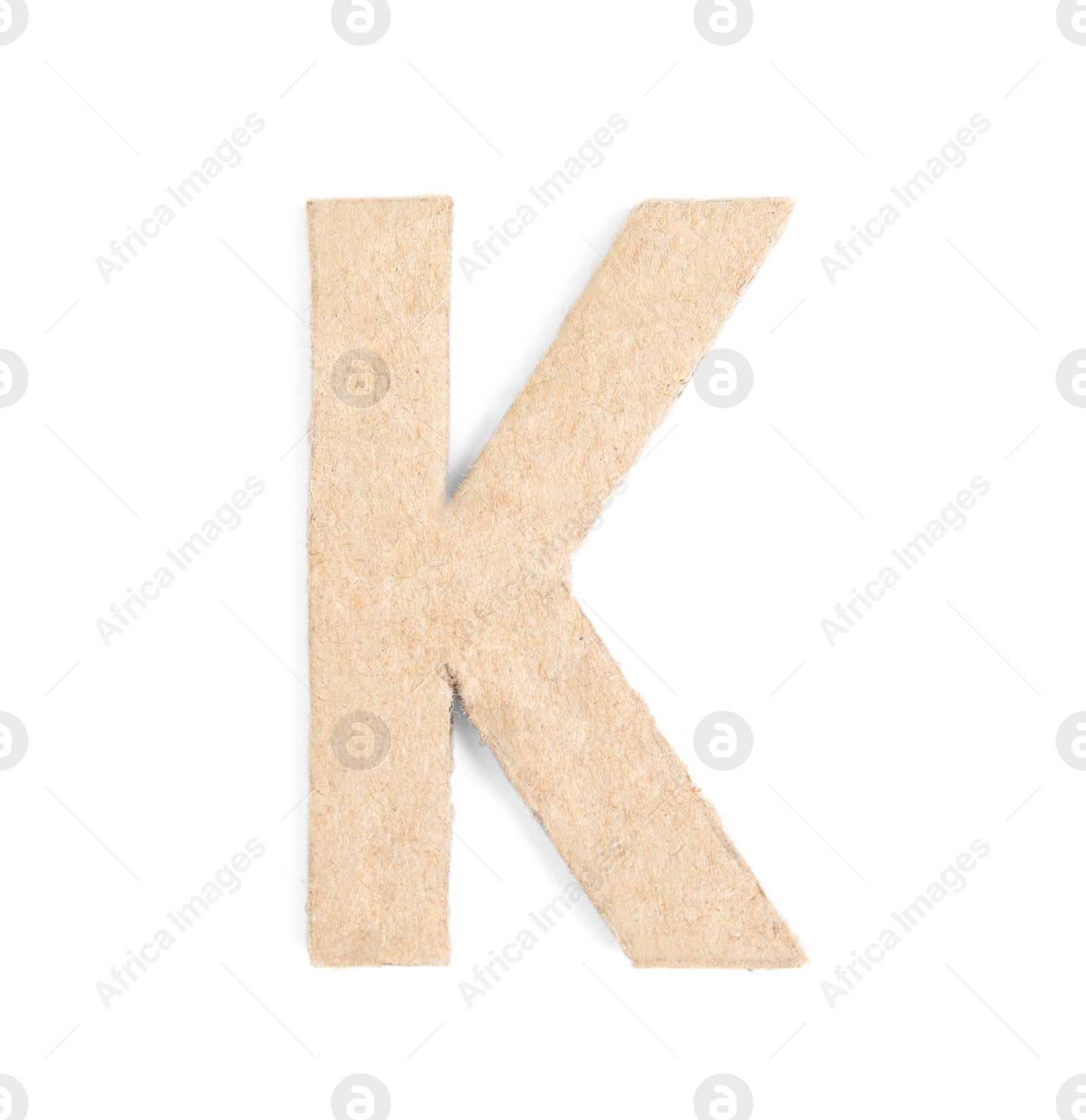 Photo of Letter K made of cardboard isolated on white