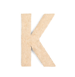 Photo of Letter K made of cardboard isolated on white