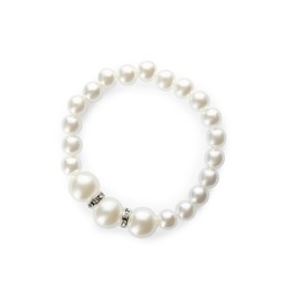 Photo of Elegant pearl bracelet isolated on white, top view