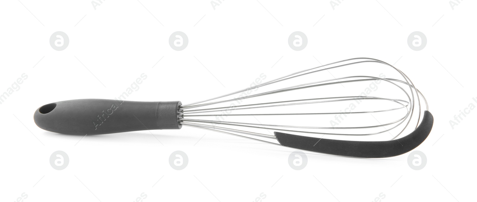 Photo of Metal whisk isolated on white. Kitchen tool