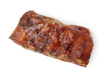 Photo of Tasty roasted pork ribs isolated on white, top view