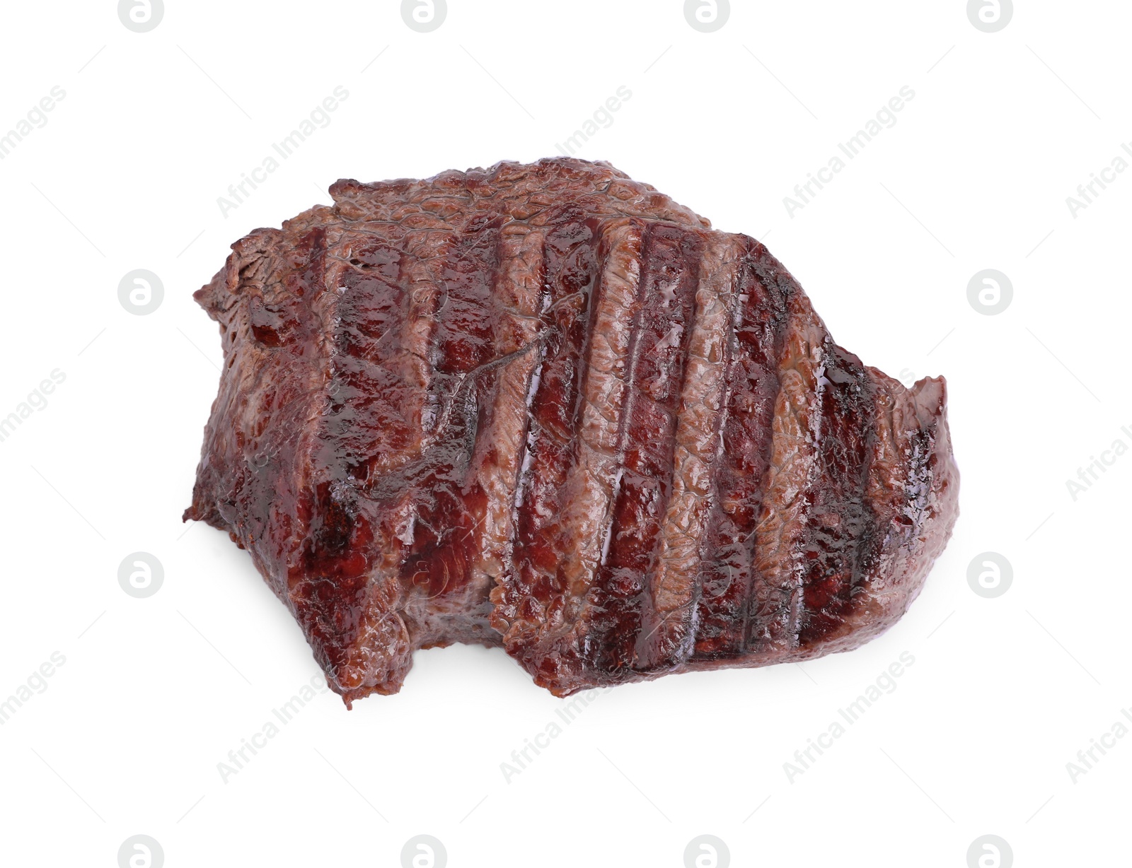 Photo of Piece of delicious grilled beef meat isolated on white, top view