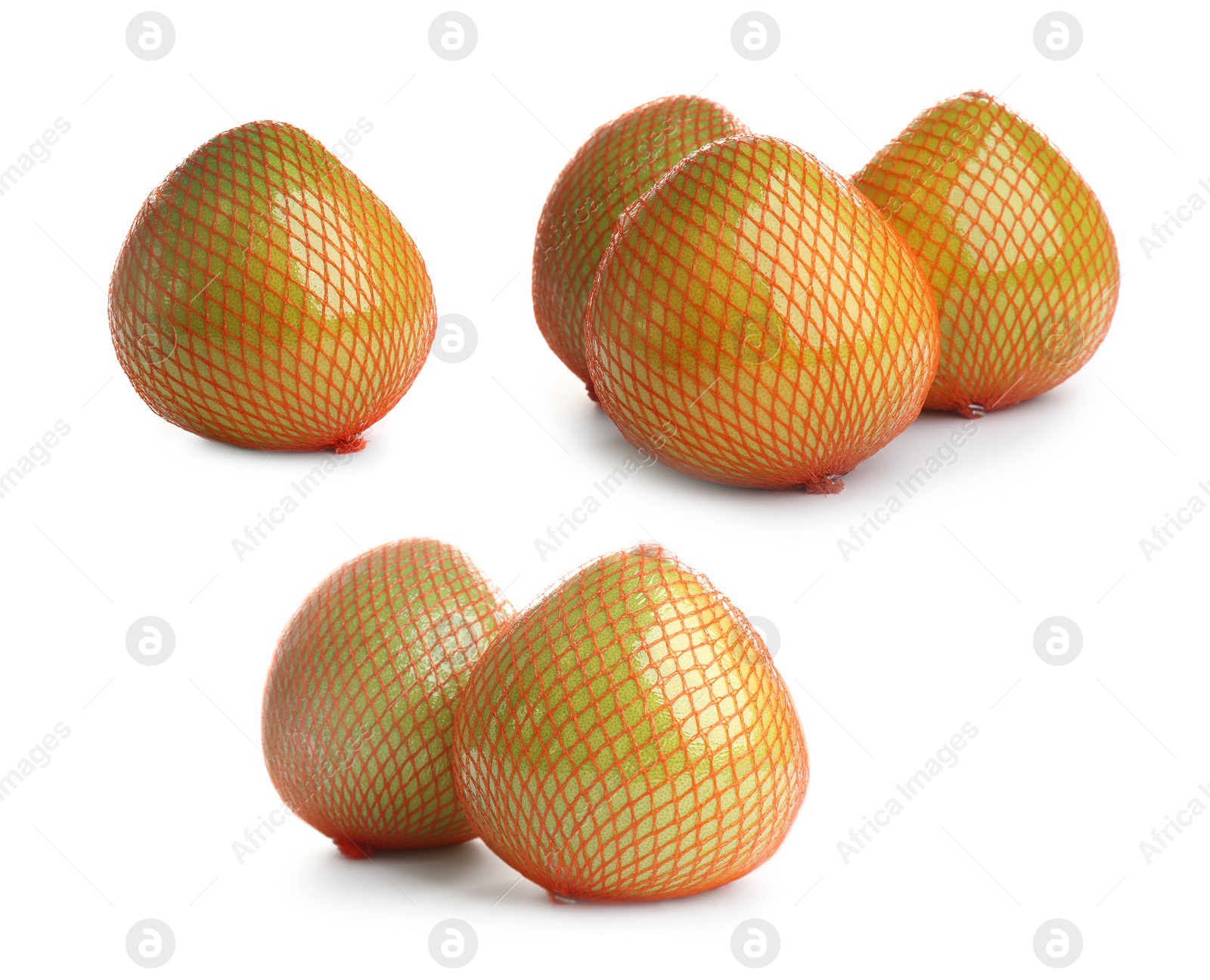 Image of Set of fresh exotic pomelo fruits on white background 