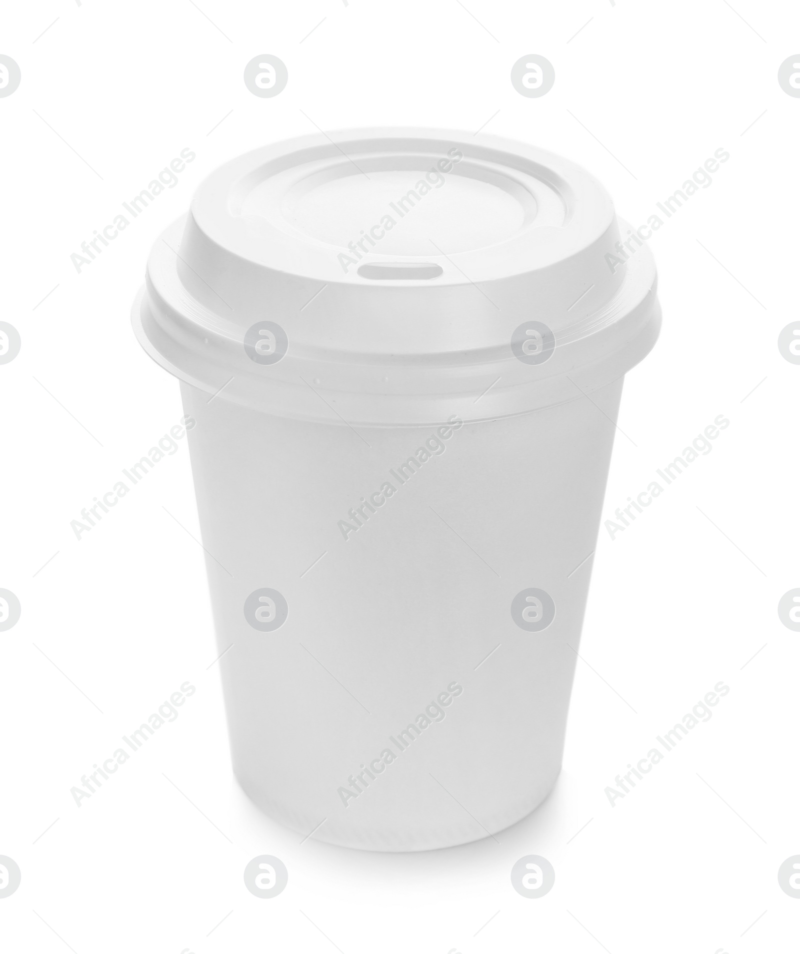 Photo of Takeaway paper coffee cup with lid on white background. Space for design