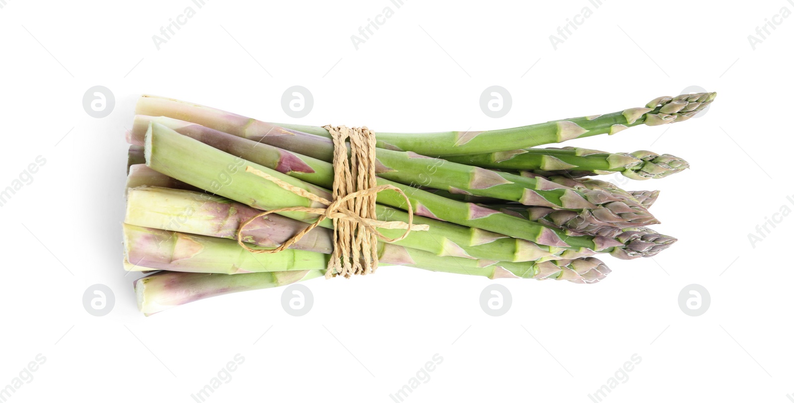 Photo of Bunch of fresh raw asparagus isolated on white. Healthy eating