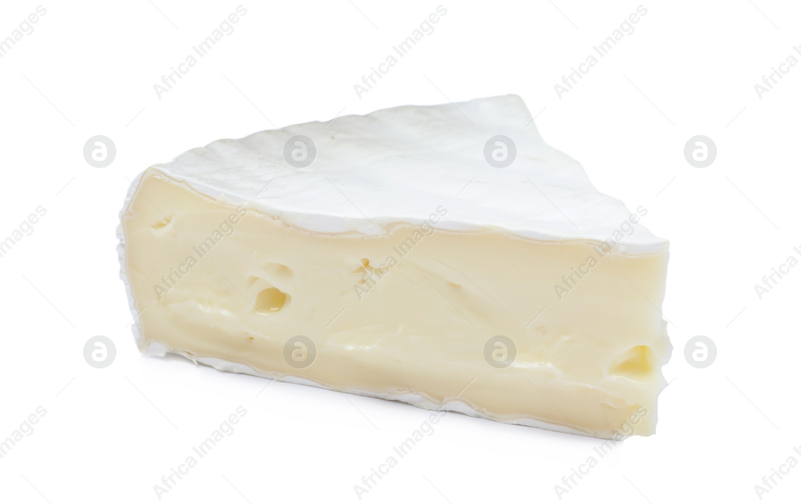 Photo of Piece of tasty brie cheese isolated on white