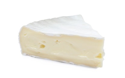 Photo of Piece of tasty brie cheese isolated on white