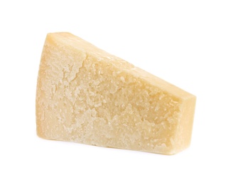 Photo of Piece of delicious parmesan cheese isolated on white