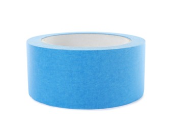 Photo of Roll of light blue adhesive tape isolated on white